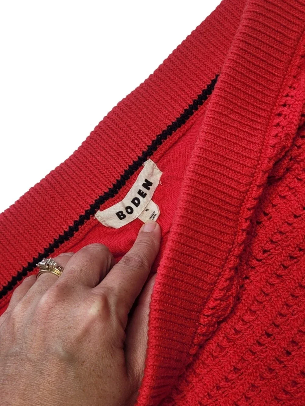 Boden Crochet Red Knit Pencil Midi Skirt Size XL